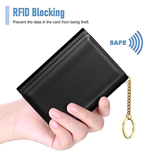 Image of Rouidr Women's Leather Wallet, RFID Blocking, Small Slim Trifold Wallet with 7 Card Slots & ID Window (Black)