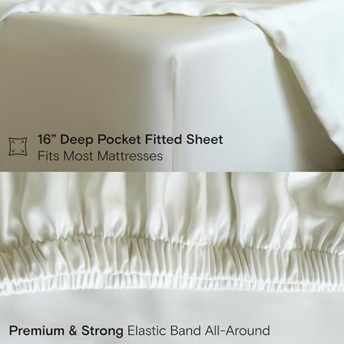 Image of DOZ Sheet Set, 100% Viscose derived from Bamboo, Organically Grown, Buttery Soft, Cooling Sheets, High GSM, Deep Pockets - 2 Piece - 1 Pillowcase 1 Fitted Sheet (Ivory, Twin XL)