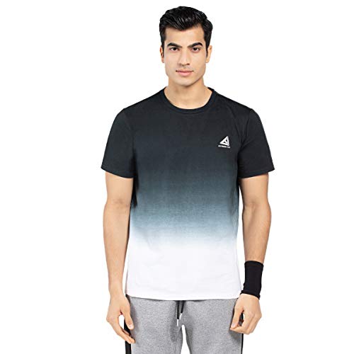 Image of Men's Dip Dye Shirt Mens Cotton Short Sleeve Dip-Dyed T-Shirts Tops Reflective Print Designer Tee Colours Black and Lightblue (M, Black)