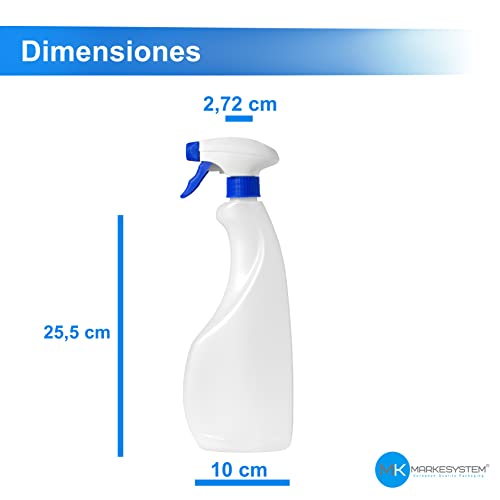 MARKESYSTEM - 750 ml leeres Sprühflasche (12 Stück) HPDE transparent und recycelbar - Inland und Profi - Perfekte Spritzpistole für Chemikalien, Flüssigkeiten, Alkohol usw.