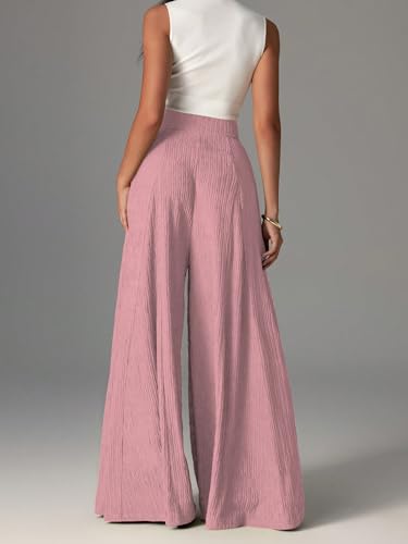Image of Shasmi Women's Elegant High Waist Wide Leg Pants - Textured Solid Color Loose Fit Long Trousers | Casual Beach & Airport Outfit | Lightweight Flowy Palazzo Style (Trouser 259)
