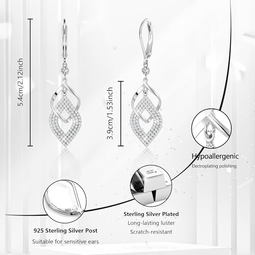 ALEXCRAFT Sterling Silver Twisted Dangle Earrings for Women Hypoallergenic Silver Spiral Drop Earring Cubic Zirconia Leverback Drop Dangle Earrings for Women Dangling Dangly Trendy Jewelry Gifts2