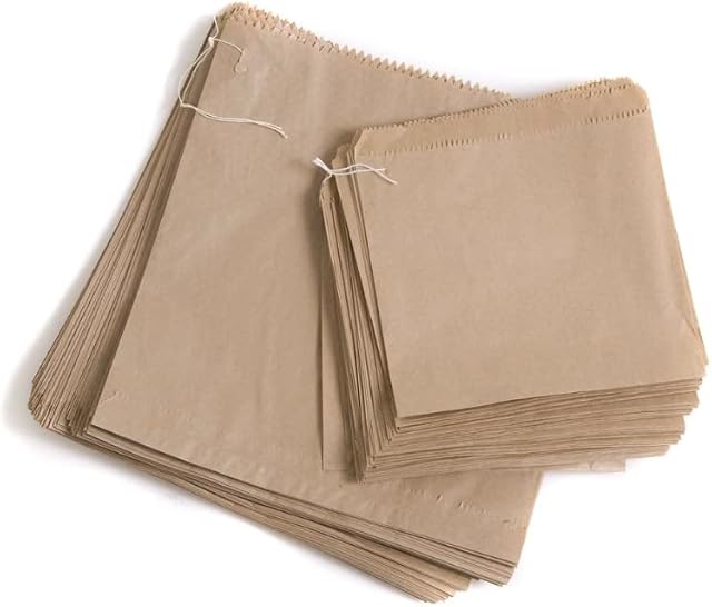 8"X8" 100 PCS Brown Paper Bags | Kraft Brown Paper Bags Ideal party bags | Sweets | Fruits | Popcorn Bags Lunch | Takeaway | Grocery | Birthday Parties |Christmas| Weddings