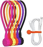 Rich&Ray Magnetic Reusable Silicone Cable Ties, Phone Cord Holder, Magnetic Cable Ties for Headphone Cables, Charging Cable Organizer, Book Markers, Hanging Stuff (Silicone Ties-6C 6Pack)