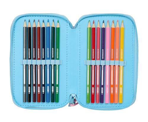 STITCH HAPPY Schulmäppchen mit 37 nützlichen Utensilien, Federmäppchen für Kinder, ideal für Kinder von 5 bis 14 Jahren, bequem und vielseitig, Qualität und Widerstandsfähigkeit, 12,5 x 5,5 x 19,5 cm