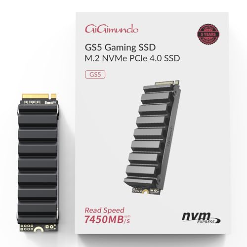 GiGimundo Memorie GS5 1TB PCIe Gen 4.0x4 NVMe M.2 SSD Interno con Dissipatore, 3D Nand TLC, Up to 7100MB/s, Compatibile con Playstation 5, PC Computer Desktop