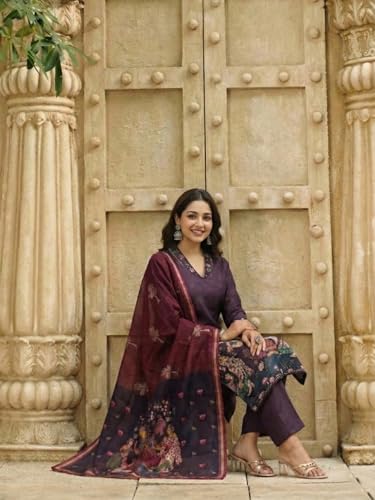 Image of ANNI Designer Women Viscose Blend Printed Straight Kurta with Pant and Dupatta | Ladies Kurta Pant Dupatta Set | Women Ethnic Wear Dress | Indian Traditional Clothing for Girl