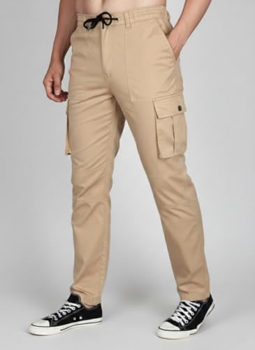 Image of Vogaan Men's Cotton Cargo Pants | Casual Trousers for Men | Comfortable Lower for Men | Breathable Pants with 6 Pockets & Drawstring Elastic Waistband