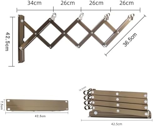 4 Pole Foldable Wall Mounted Clothes Rail, Retractable Drying Rack, Strong Load-Bearing Laundry Airer, 2M Wall Mount Clothes Drying Rack, Grey, Up to 440 Pounds(Silver,1