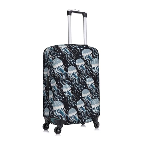 White Jellyfish Print Black Luggage Cover Protector Anti-Scratch Washable Fits 18-32 Inch Luggage-Small3