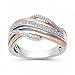Jewelili 14kt Rose Gold Plated Sterling Silver 1/10cttw Natural White Diamond Crossover Fashion Ring