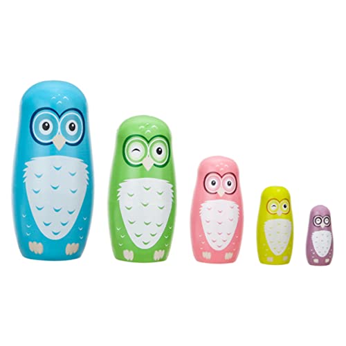 CORHAD 5Pcs Owl Pattern Wooden Nesting Dolls Animal Nesting Dolls for Decor Lovely Home Decor Safe Wooden Material and Attractive Design