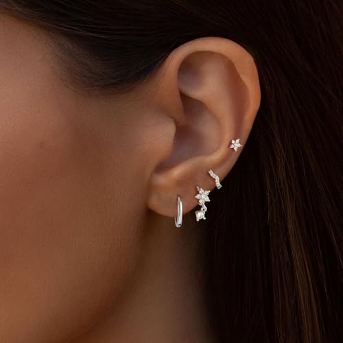 Silver Earrings for Women Hypoallergenic Huggies Earring Stack Gold Silver Jewelry Set Dainty Diamond Hoop Jewelry for Woman4