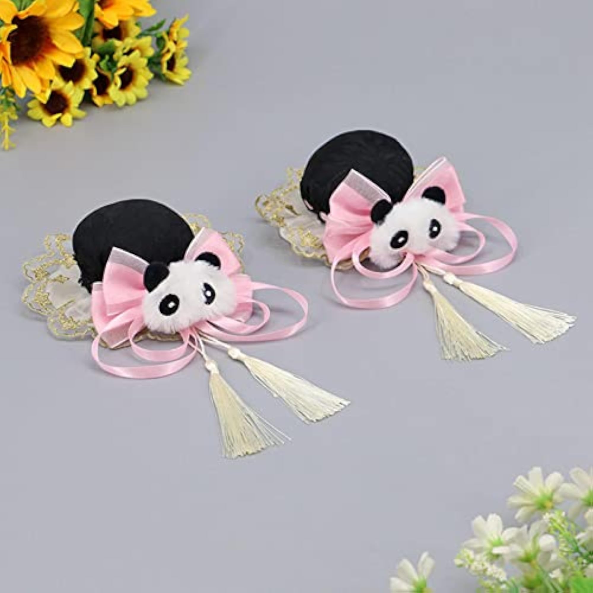 2x Chinese Style Hair Clips, Panda Barrette with Tassel