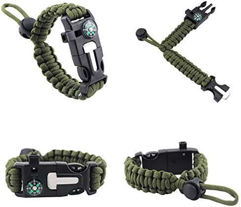 MansWill Adjustable 5 in 1 Survival Bracelet, New 7 Core Paracord Emergency Sports Wristband Gear Kit Waterproof Compass, Rescue Whistle, Fire Starter Multi-Tool Wilderness Adventure Accessories