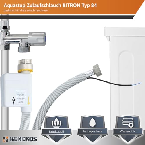 Kenekos - 2,2 m Aquastop Zulaufschlauch BITRON Typ 84 geeignet für Miele Waschmaschine 4622714/4061335, 3/4 Zoll Zulauf Schlauch WPS, Aquastopp Sicherheitszulaufschlauch mit elektrischem Anschluss