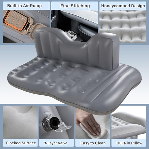 Image of Coverado Car Air Mattress Back Seat, Portable Inflatable Car Bed with Built-in Wireless Rechargeable Air Pump & Pillow, Comfort All-in-One Travel Backseat Air Mattress for Truck Suvs Sedan, L-51,W-32