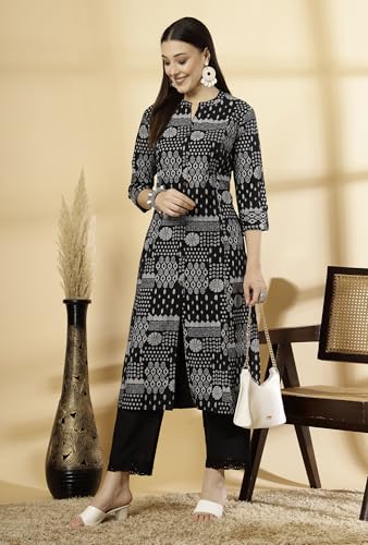 Image of Pistaa's Women's Cotton Regular Fit A Line Floral Print A-Line Regular Kurta