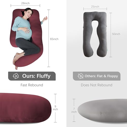 Image of MOON PARK Pregnancy Pillows for Sleeping - U Shaped Full Body Maternity Pillow with Removable Cover - Support for Back, Legs, Belly, HIPS - 65 Inch - Burgundy - Cooling Cover