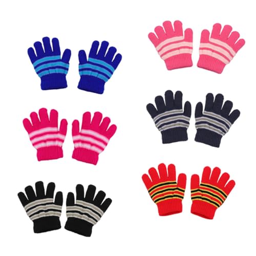 FRCOLOR 6Pairs Warm Knitted Gloves of Full Finger Winter Mittens for Boys and Soft and Comfortable for Cold Weather for Outdoor Activities
