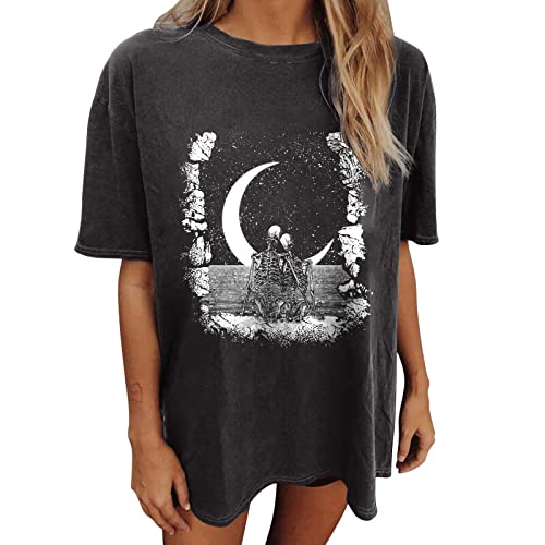 Image of Summer Y2k Tops for Womens, Casual Vintage Short Sleeve T-Shirt, Girls Oversize Loose Round Neck Elastic Tee