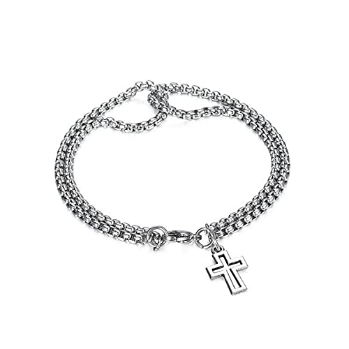 Cross Charm Dangle Pendant Bracelets Adjustable Cross Cable Chain Link Bracelet Tiny Cross Pendant Double Strand Chain Bracelet Cross Bracelets Cross Charm Chain Link Bracelet For Men Women #TOP28