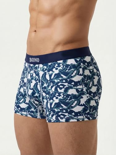 Image of BONO Mens Trunks Pack of 2 Cotton Underwear Breathable Printed Anti-Bacterial Underwear Men Trunk with No Marks Nylon Buffed Stretchable Waistband