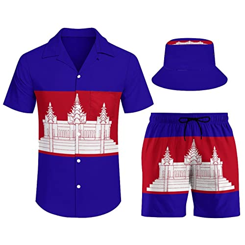 Adugen Origei Summer Combo Men's Two Piece Matching Sets Jamaica Fisherman's Hat Beach Suit Button-Up Shirt Hawaiian Shirt