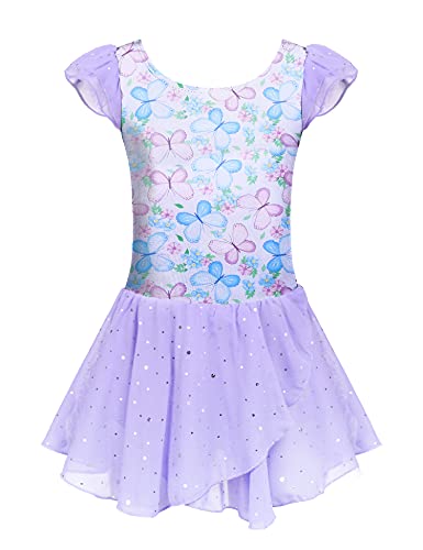 Image of Arshiner Girls Ruffle Sleeve Ballet Dance Dress Tutu Skirted Leotard