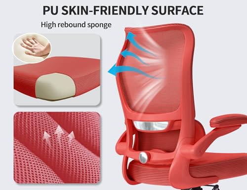 Image of TRALT Office Chair Ergonomic Desk Chair - Gaming Chair with Lumbar Support | 330 LBS Home Office Desk Chairs , Reading Chair with Flip-up Armrests, Comfortable Computer Chairs (1, RED)