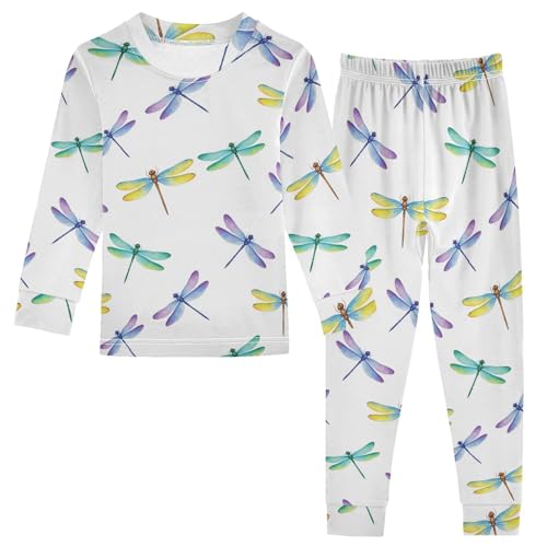Pajama Sets Long Sleeve Colorful Dragonfly Pattern Soft Comfy Sleepwear 2 Piece PJS 3-8T