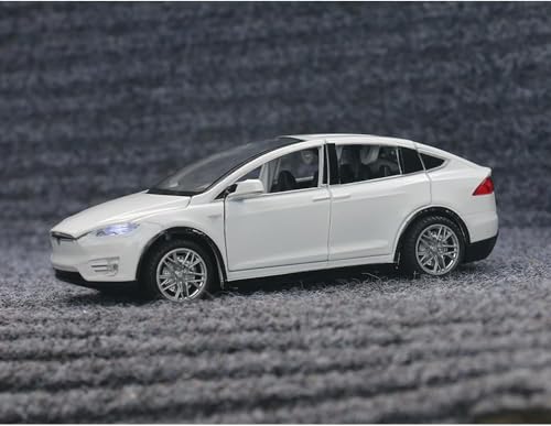 Image of 1:32 Scale Car Tesla Model X90 Alloy 1 /32 Diecast Model Car w /Sound & Light Pull Back Model Mini Vehicles Toys for Kids (White)