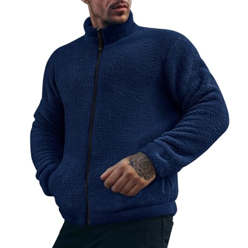 GOKKILRW Mens Fuzzy Jackets Sherpa Fleece Chunky Coats Full Zip Stand Collar Tactical Thermal Winter Sweaters Bomber Jackets3
