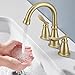 Brushed Gold Bathroom Faucet 3 Hole, 4 Inch Bathroom Sink Faucet with 2 Hot/Cold Handles, Pop-Up Drain, Lead-Free, No-Leak, RV Faucet for Bathroom Sink, Bath, Camper