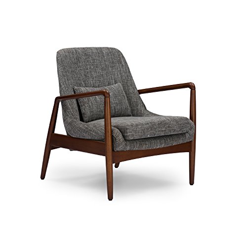Baxton Studio Wholesale Interiors Carter Mid-Century Modern Retro Fabric Upholstered Leisure Accent Chair in Walnut Wood Frame, Large, Grey