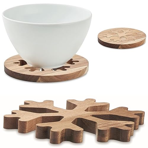 Topfuntersetzer 2-teilig aus natürlichem und nachhaltigem Akazienholz...