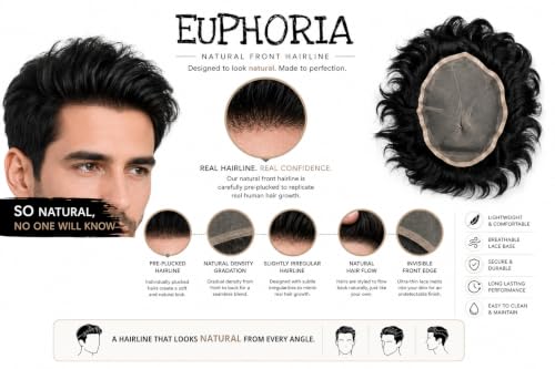Image of EUPHORIA European Full Lace Hair Patch for Men | 0.03 mm Ultra Thin Lace Base | 100% Human Hair Toupee | Undetectable Hairline | Breathable Non-Surgical Replacement System | (Brown, 8x6)