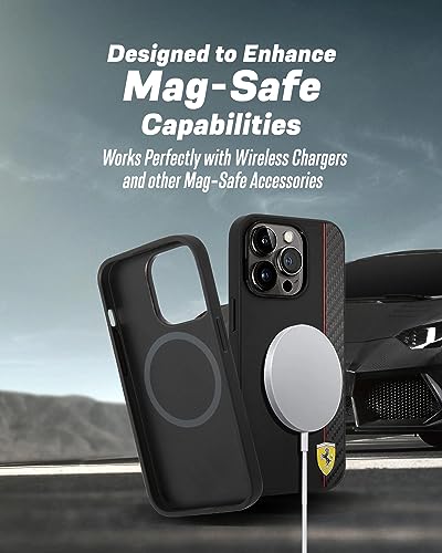 Image of CG MOBILE Ferrari iPhone 14 Pro Max Case [Official Licensed] Vertical Stripe Metal Logo | Mag-Safe Compatible Protective Case /Cover Designed for iPhone 14 Pro Max (6.7 Inch) 2022 - Black