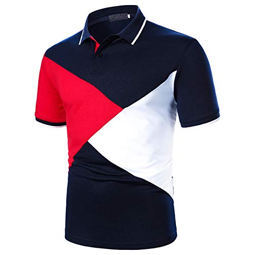 Polo homme patchwork rouge à coupe ajustée et col à revers original