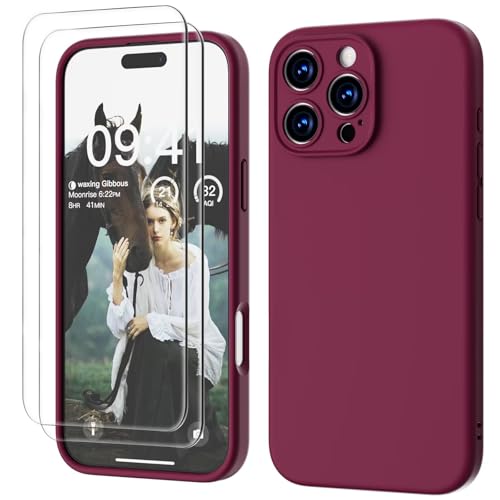 GOODVISH Etui 3 w 1 dla iPhone'a 16 Pro Max 17.5 cm, ulepszona ochrona aparatu, 2 szt. ochraniaczy ekranu HD, płynny silikon, odporne na zarysowania, odporne na wstrząsy, guma żelowa, bez odcisków