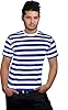 ANZEE DISCOVER THE NEW YOU Men Women's Striped T-Shirt Unisex Crew Neck Short Sleeve Stripes T-Shirt Cotton Top Round Neck Kids Casual Crewneck Summer Wears White/Blue X-Large #1