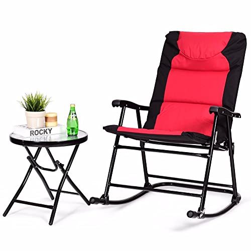 Feer 3 Pcs Outdoor Folding Rocking Chair Table Set Bistro Sets Patio Furniture Red Outdoor Furniture #TOP5