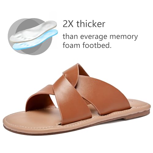 Image of Luoika Women's Wide Width Flat Slides Sandals, Strapy Slide Sandal Slip on Dressy Summer Shoes for Women.