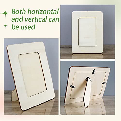 RYKOMO 6 PCS DIY Wooden Picture Frames Unfinished Solid Wood Photo Picture Frames for 4 x 6 in Photos, Standing Wooden Photo Frames for Valentine's Day Wood Decor, Father's Day, Mother Day Gift Crafts Wood (Rectangle) by RYKOMO - Image 3