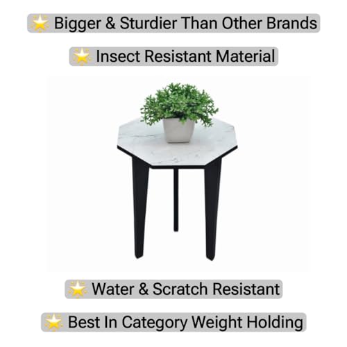 Image of Dime Store Wooden Foldable Side Table for Plant Stand | Planter Stand for Indoor Plants Small Round End Table for Bedroom, Living Room & Hallway (White & Black)