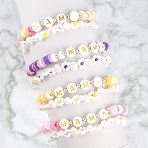 Image of RIAH FASHION Inspirational Multi Layer Bead Stacking Strand Stretch Statement Bracelets - Religious Message, Boho Wood Slip-on Cuff Christian Prayer Bangle Set