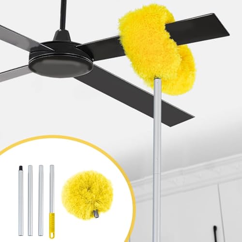 Image of Ceiling fan dust collector, ultra-fine fiber dust collector with extendable extension rod, suitable for cleaning high ceiling fans, furniture, blinds, cars, bookshelf doors, etc.13-50 inches, (yellow)