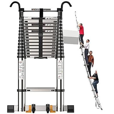 LongestTelescoping Ladder with Heavy Duty Hook, Folding Portable Sliver Extension Aluminum Ladders, Rooftop RV Attic Home Indoor Outdoor, Load 330 lbs, 26 23 21 20 19 17 16 15 ft (