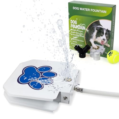 BACOENG Dog Water Fountain Step On, Dog Sprinkler Paw Activated, Outdoor Water Fountain for Dogs, Drinking Water Toy, Upgrade Copper Valve Set, Blue