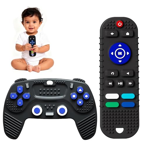 Image of Kidology Baby Teethers - Silicone Remote & Game Controller Shaped Teething Toys |Infant Teether for Teething Relief | Sensory Chew Toys for Boys & Girls 3+ Months | Baby Gift Set- Pack of 2 (Black)